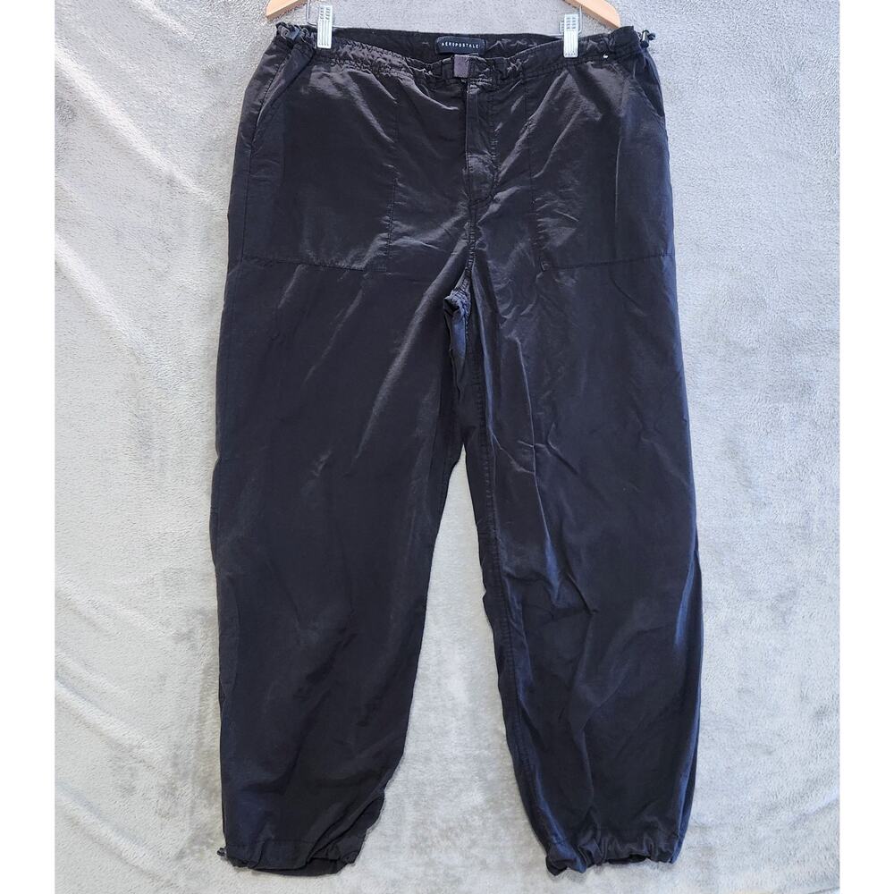 Aeropostale Womens Black High Rise Baggy Jogger Khaki Pants Size Large Casual